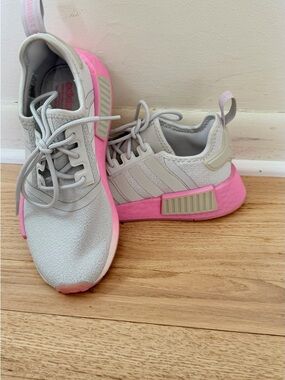 adidas Light Gray and Pink NMD R1 Athletic Sneakers